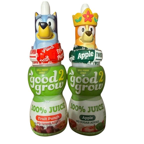 Good2Grow Juice Bottles w/ Bluey & Crown Bingo Toppers - New Sealed Lot of 2 - Picture 1 of 9